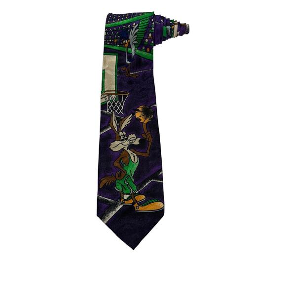 Looney Tunes 1992 Wile E Coyote Road Runner Basketball Cartoon Necktie Novelty - Picture 1 of 7